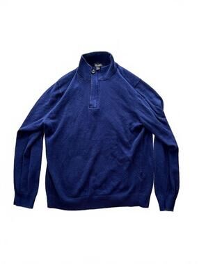 Tasso Elba Supima Cotton Oversized Quarter Zip Sweater Preppy Academia Blue